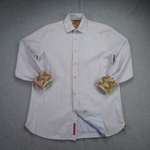 Visconti Black Shirt Mens Small Blue Red Geo Button Up Flip‎ Cuff Dress Textured